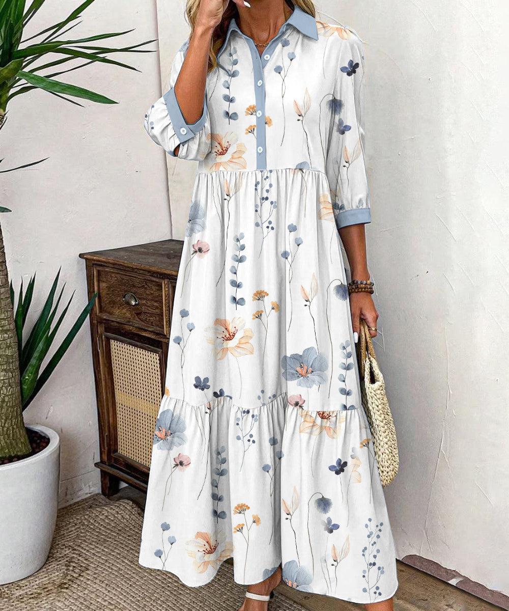 Elvienne | Fresh Maxi Dress with Print & Collar