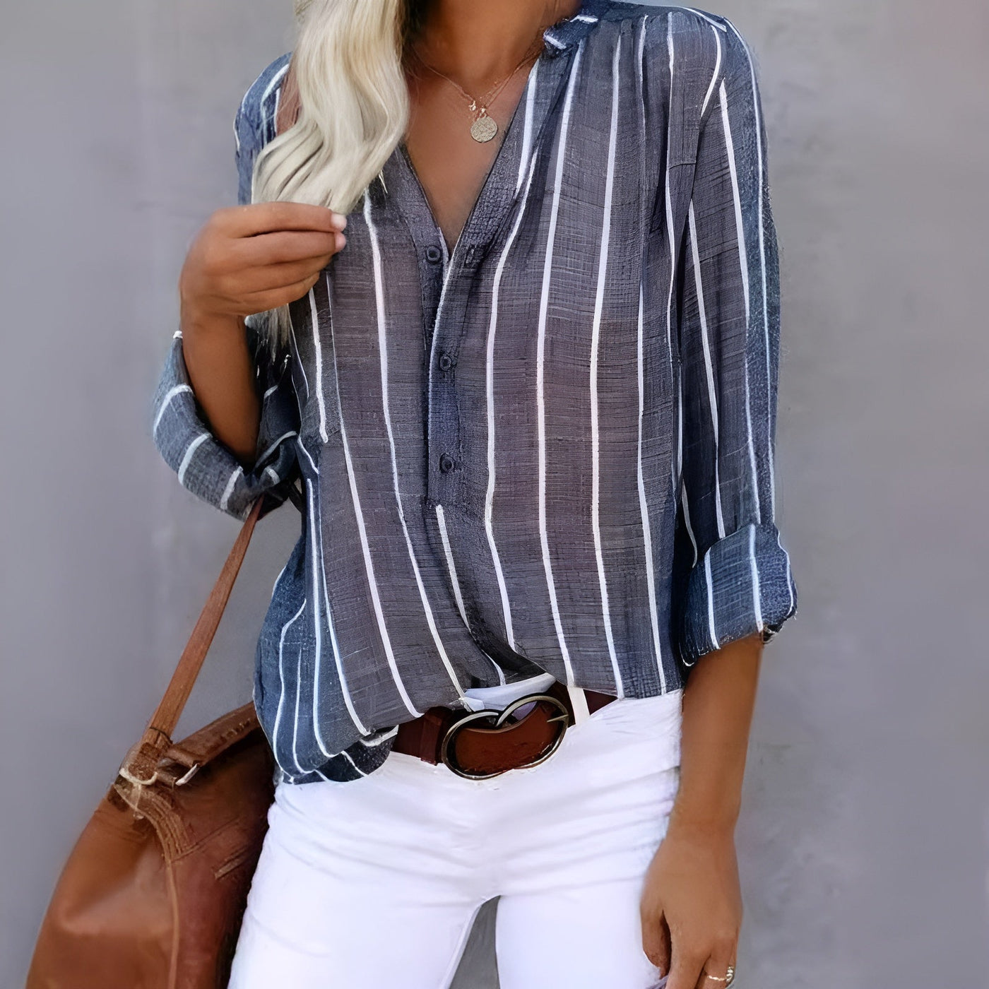 Maddie - Striped Button-Up Shirt