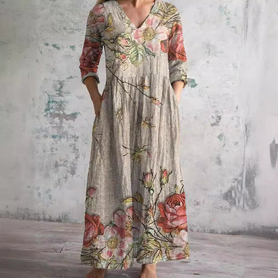 Dearlyn | Summer Dress with V-Neck and Floral Pattern