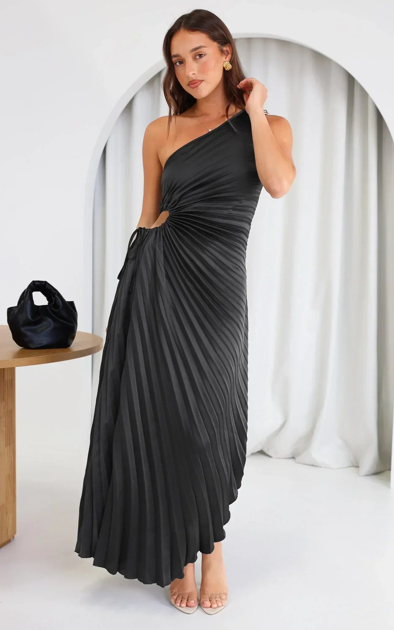 Sylviana - One Shoulder Pleated Midi Dress