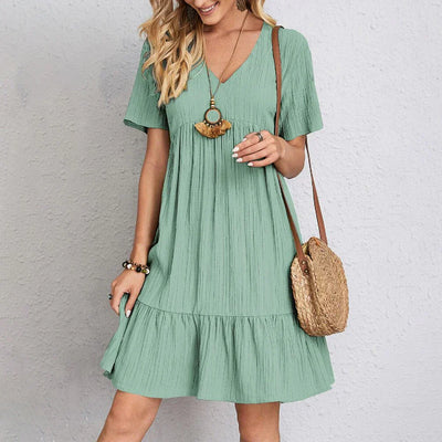 Audrey - Trendy Boho Ruffle Hem Mini Dress