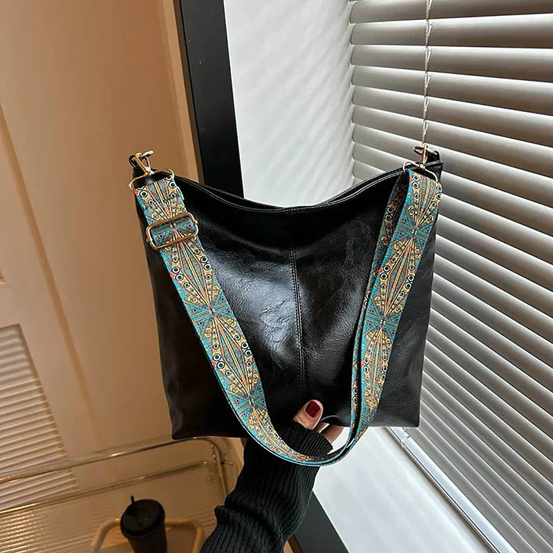 Sophia - Classic Shoulder Bag with Patterned Strap